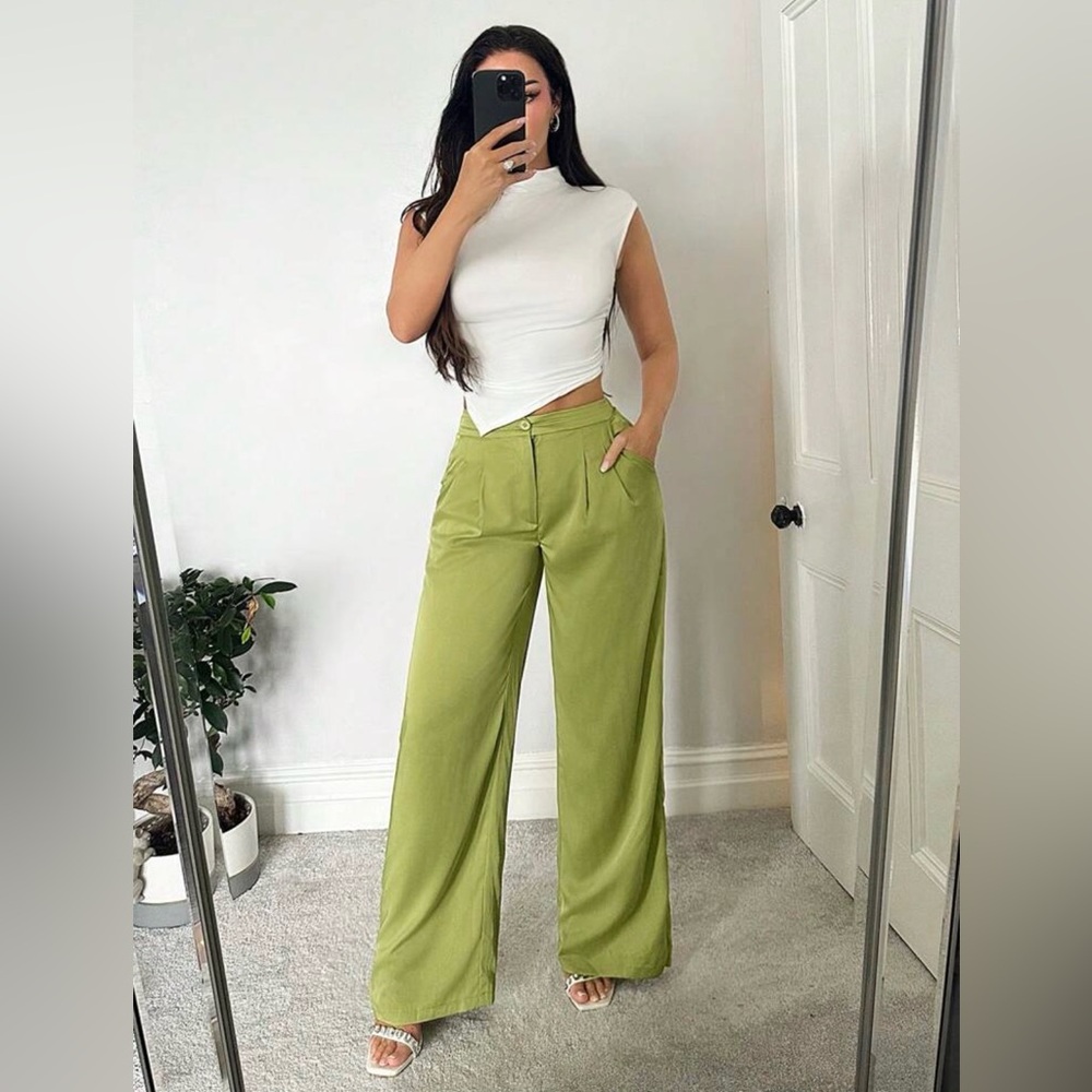 SHEIN Green Wide-Leg Women's Pants